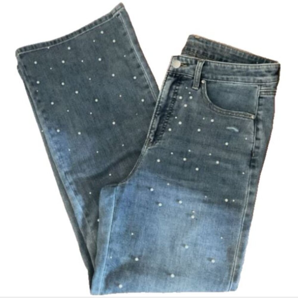 NWT Chico's Pearl Embellished High Rise Wide Leg Jeans size 2.5 US L 14 - Picture 6 of 7